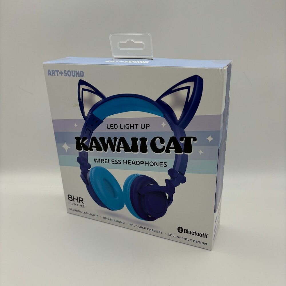 ART+SOUND Kids LED Light Up Kawaii Cat Bluetooth Wireless Headphones NEW